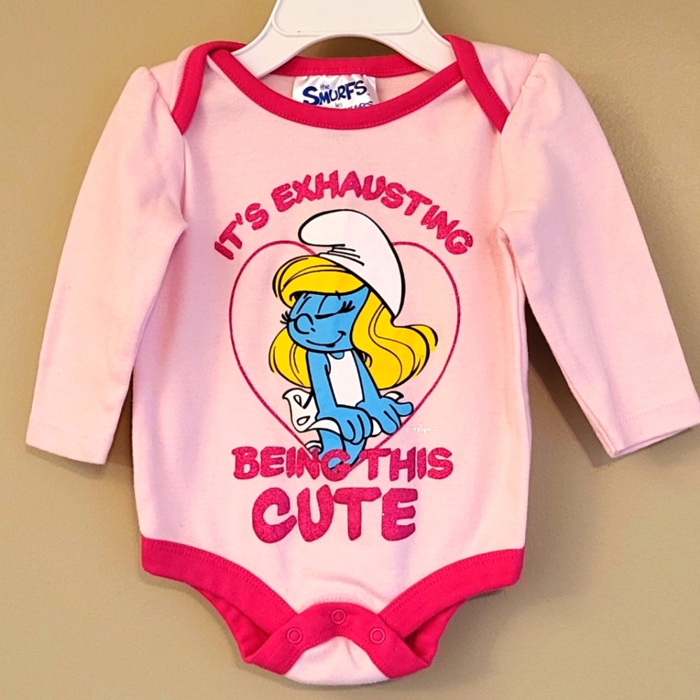 The Smurfs light pink long sleeve onesie/bodysuit